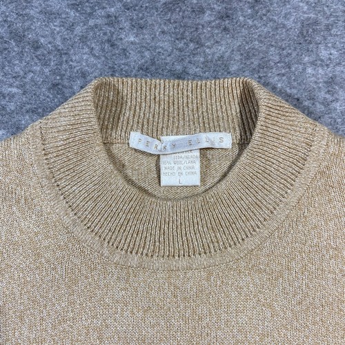 Perry Ellis VTG Tussan Silk Blend Ribbed Beige Mockneck Pullover Mens Size Large - Picture 2 of 16