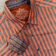 Robert Graham Shirt Men XL Orange Blue Stripe Flip Cuff Long Sleeve Button Down