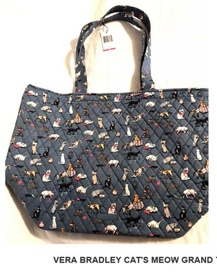 Vera Bradley Cats Meow Grand Tote Large Quilted Bag Travel Shopping New