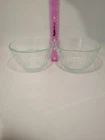 2 Pyrex 7401-S Bowls Clear Ribbed Glass Aqua Tint 3 Cup Measure Mixing Bowl Pair