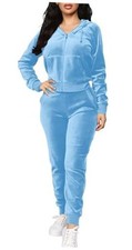 Velour Tracksuit Set Womens Sweatshirt Full Zip Hoodie Large Ah Lightblue