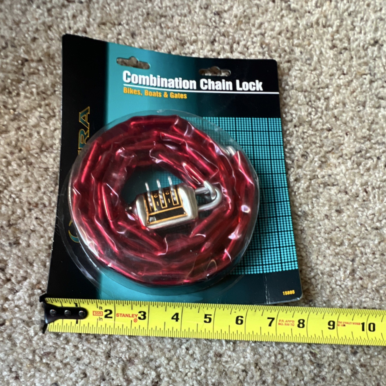 Ultra Combination Chain Bike Lock 3/16" Steel Red Durable Weather-Resistant
