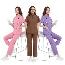 Unisex Medical Scrub Set - NiaaHinn Zippered Top  Drawstring Pants