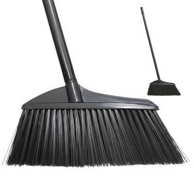 Black Broom for Floor Cleaning, 35'' Heavy Duty Iron Handle Angled Broom with ...