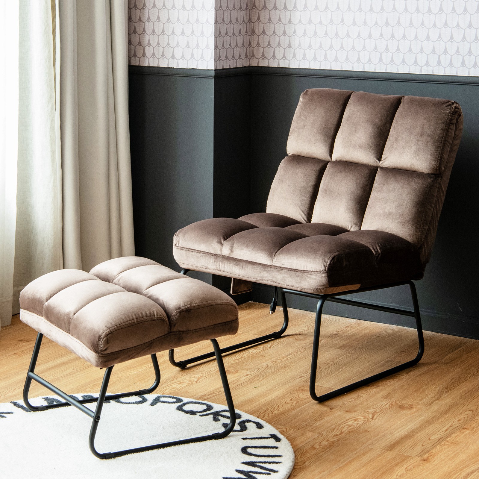 Giantex Velvet Accent Sofa Chair Massage Chair with Ottoman & Remote Control