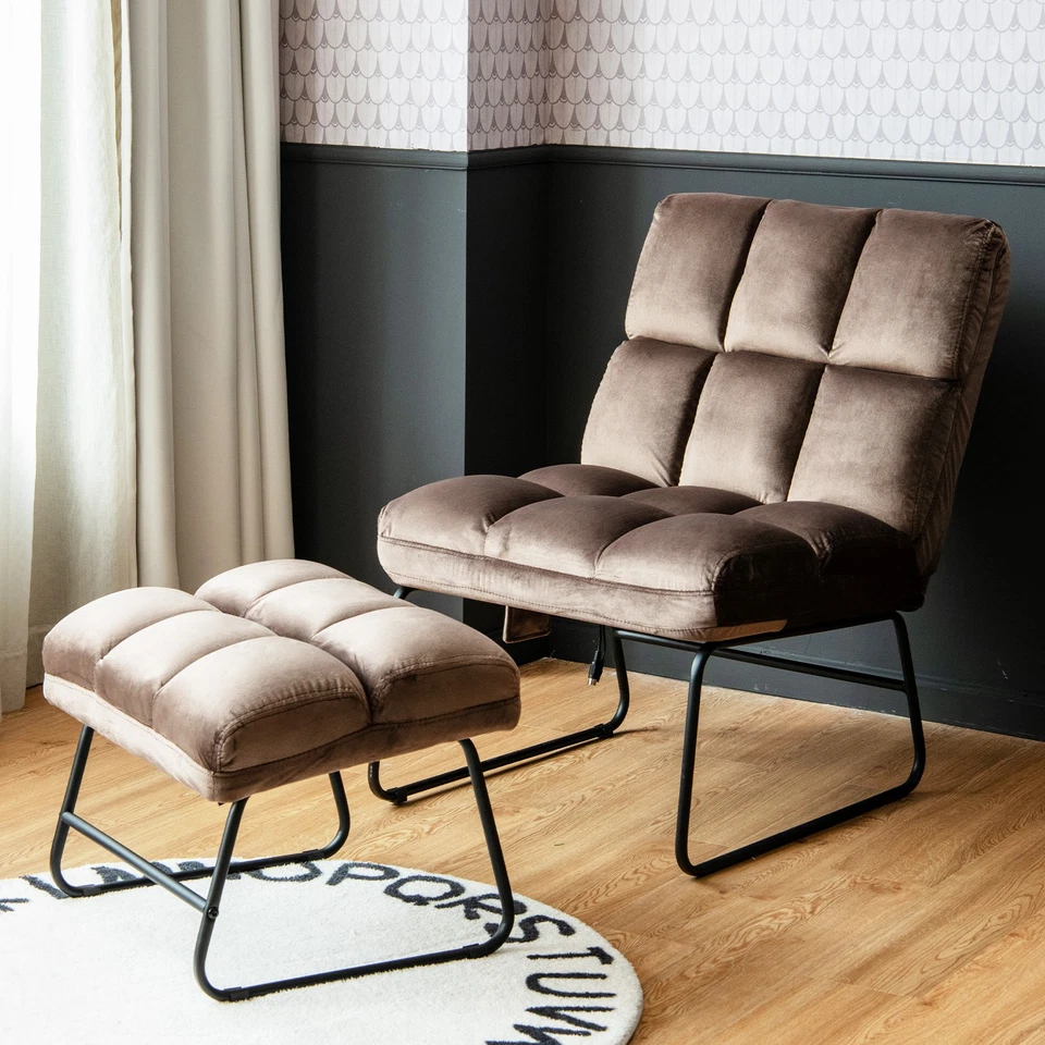 Sofá Silla de Masaje con Acento de Terciopelo con Otomana y Control Remoto Foto 3 de 4