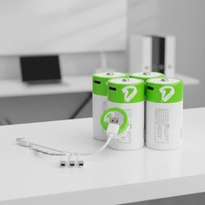 Lithium D Size Rechargeable Batteries 4 Pack - Eco-Safe with LED Indicator