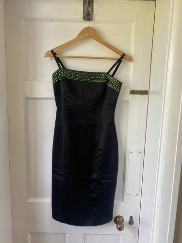 Karen Millen Black Dress with Green Beaded Neckline - Size 8 - Used