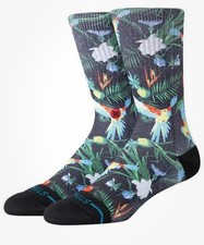 STANCE Bird Cage Crew Casual Crew Socks-Men's XL-Black/Tropical-New