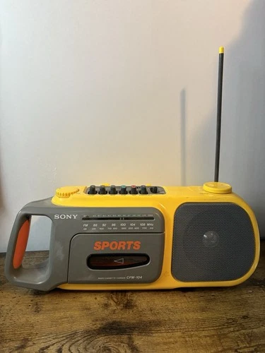 Sony Sports CFM-104 Boombox AM/FM Radio Cassette Yellow Tested Works Battery Op
