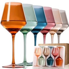 Colored Wine Glasses Set 6-16oz Hand Blown Colorful Wine Glass with Multicolor