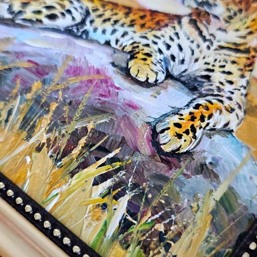 Original Oil Painting Leopard Safari Landscape Framed 4x6 Wildlife Animal Art - Picture 7 of 13