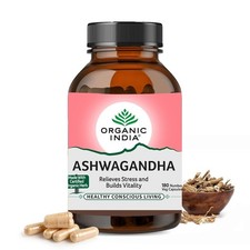 Organic India Ashwagandha Capsules - 180Veg Caps , FOR Vitality stress FAST SHIP