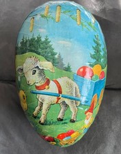 Vintage German Paper Mache Easter Egg XL Candy Container. Lamb, Chick, Gnome.