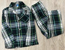 Old Navy Unisex Kids Green Plaid 2-Piece Pajama Set Long Sleeve Button S 6-7