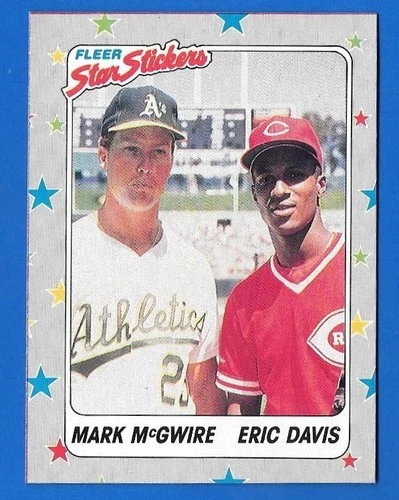 1988 FLEER STAR STICKERS S-1 MARK MCGWIRE ERIC DAVIS BOX BOTTOM AS REDS HAND CUT