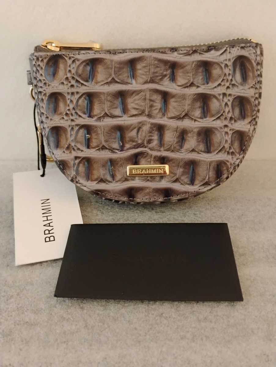 NEW Brahmin Charcoal Zinnia Britt Melbourne Genuine Leather Clip on Coin  Purse