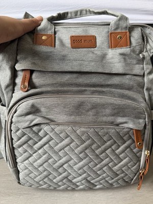 Good Mum Gray Backpack Diaper Bag with Adjustable Strap and Inner