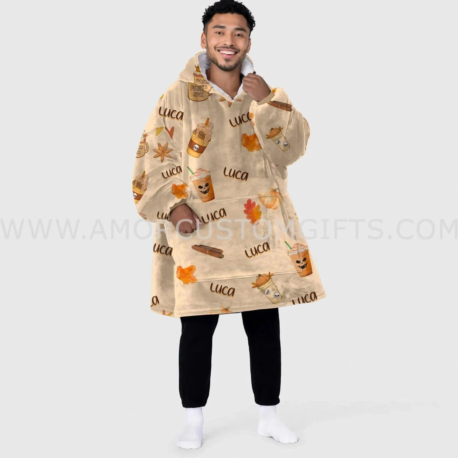 Custom Personalized Pumpkin Spice Fall Halloween Snug Oversized Wearable Hoodie