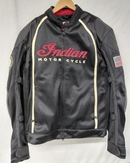 Men's Indian Motorcycle Black Mesh Plaid Lined Leather Padded Jacket Size L