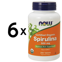 6 X Now Foods Spirulina Certified Organic, 500Mg - 200 Tabs (58,29 Eur/Kg)