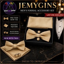 JEMYGINS Mens Solid Color Pre-tied Bow Tie and Pocket Square Cufflink Set