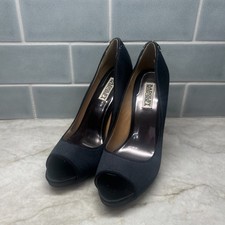 Badgley Mischka Black Peep Toe Heels with Crystal Lining in Back Size 8