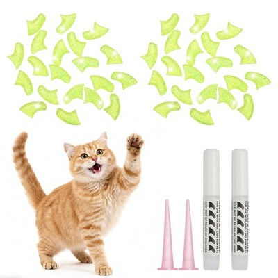 Cat Nail Caps, Cat Claw Covers with Adhesive Glue (40 Pcs, XS, Crystal Lemon)