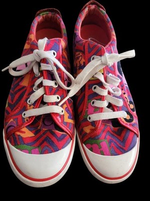 Coach Womens Low Top Sneakers Red Geometric Lace-up 11B Barrett A1358. Very Nice