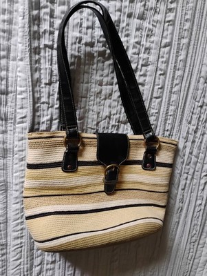 Striped crochet purse, yellow, black, white