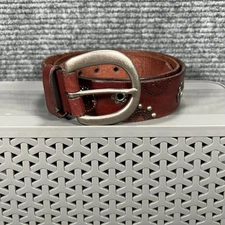 Fossil Belt Mens Large Brown Studded Leather Casual Work Silver Buckle