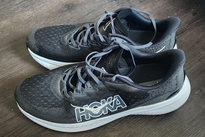HOKA Mach 6 Men's Running Sneaker Mesh Lace-Up Low Top Black Gray White