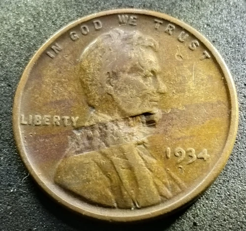 XF 1934 p Wheat Penny DDO-003/DDR-005/IMPROPER ALLOY MIXED/Lamination error.