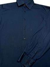 Ben Sherman Mens Button Front Long Sleeve Cotton Navy Spandex Stretch Shirt 16