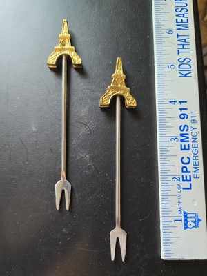 Vtg  SET OF 2 METAL EIFFEL TOWER PICKLE RELISH PICKS 