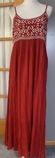 Sim & Sam Tiered Slip Maxi Dress Large Red White Embroidery Peasant Boho Beach