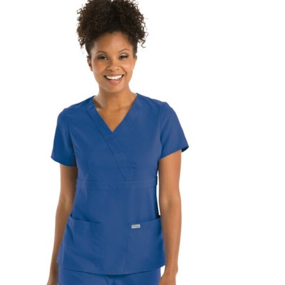 BARCO Grey's Anatomy Women's Small Riley Scrub Top Blue Mock Wrap New