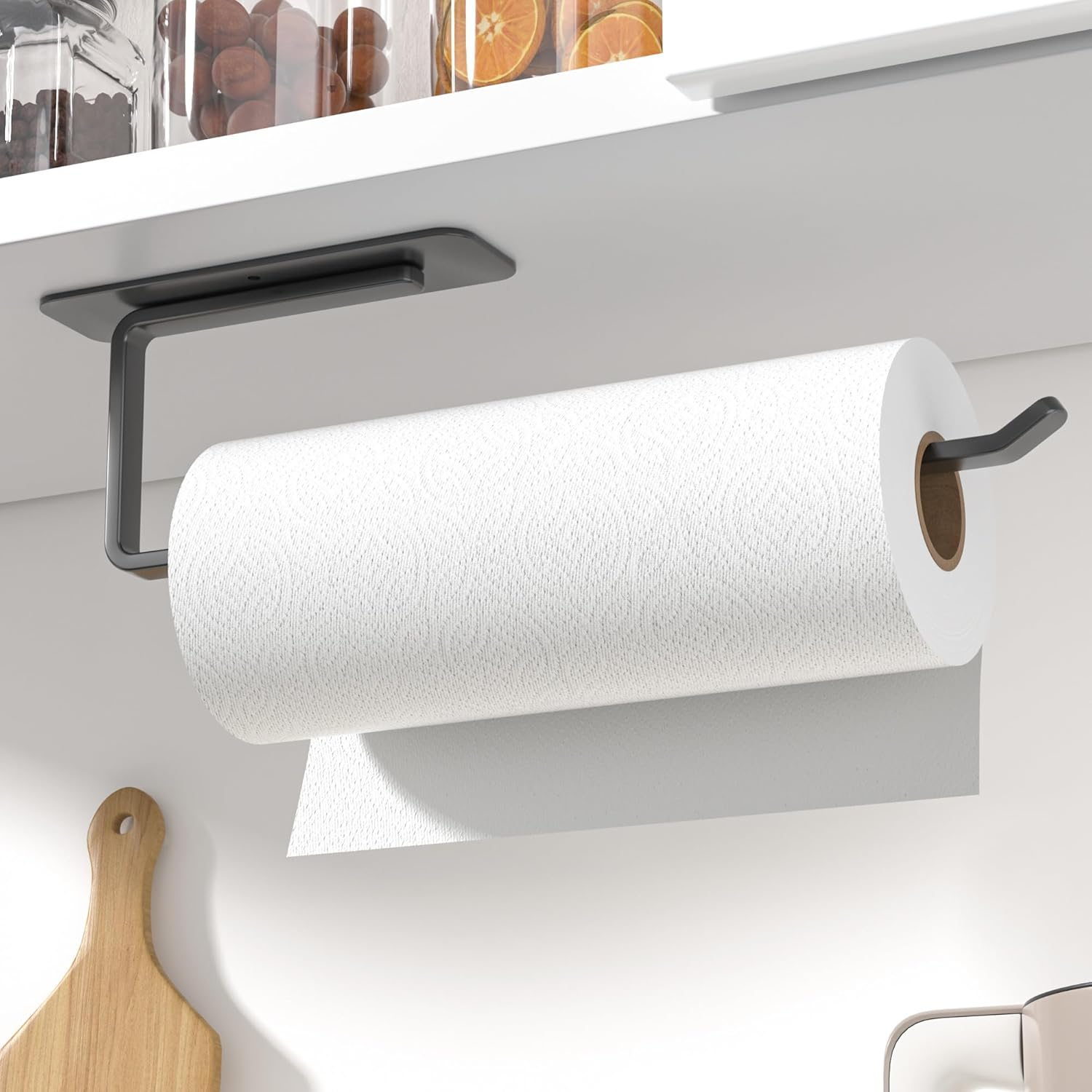 Black Under Cabinet Paper Towel Holder Wall Mount Self Adhesive Rack Rail UK