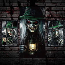 3Pcs Halloween Witch Window Door Covers Decorations Scary Witch Window Curtain a