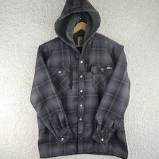 Dickies Hooded Jacket Gray Plaid Fleece Lined Flannel Hooded Snap Mens Medium