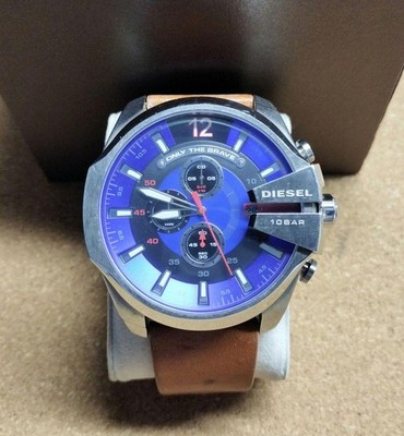 DIESEL DZ4319 Megachief Watch Silver Case Blue Dial Authentic Timepiece