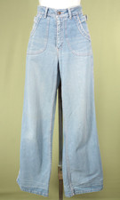 VTG Women's 70s Light Blue Side Buckle Denim Bell Bottom Jeans Sz XXS / 24"