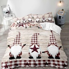 3PCS Christmas Gnome Duvet Cover Bedding Sets, Primitive Queen Cute Gnome