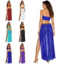 Women Crop Top With Slit Mesh Skirt Sequins Clubwear Rome Belly Dance Costume