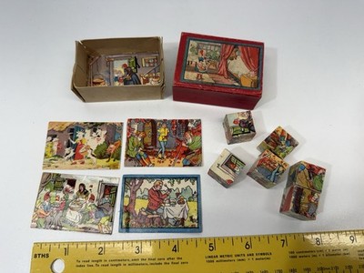 Vintage 6-Sided Children's Wood 6 in1 Block Puzzle Set w/ Box And