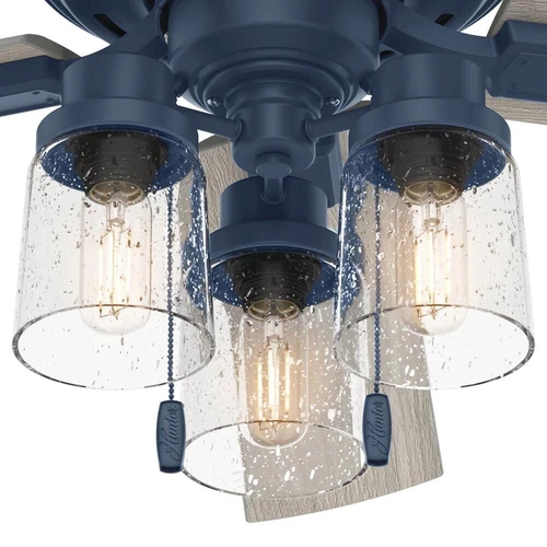 52" Indigo Blue Indoor Chandelier LED Ceiling Fan Clear Seeded Glass Shade - Picture 9 of 15