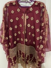 Maroon Net Embroidery Pakistani Indian 3 Pcs Shirt Straight Pants Trousers