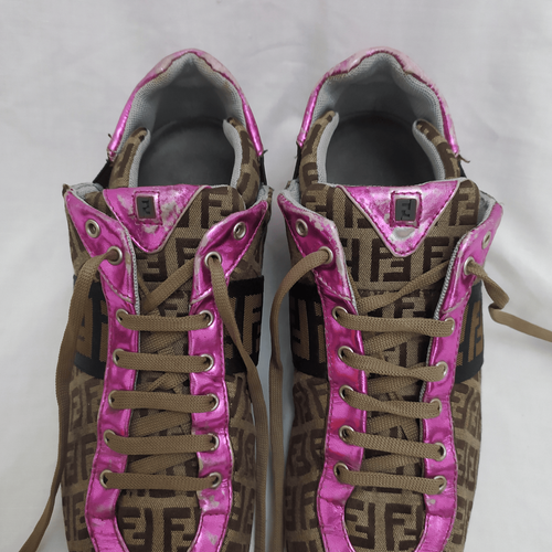 Fendi Zucca scarpa donna tela monogramma sneakers rosa marrone taglia 37,5 US 7,5 - Foto 8 di 24