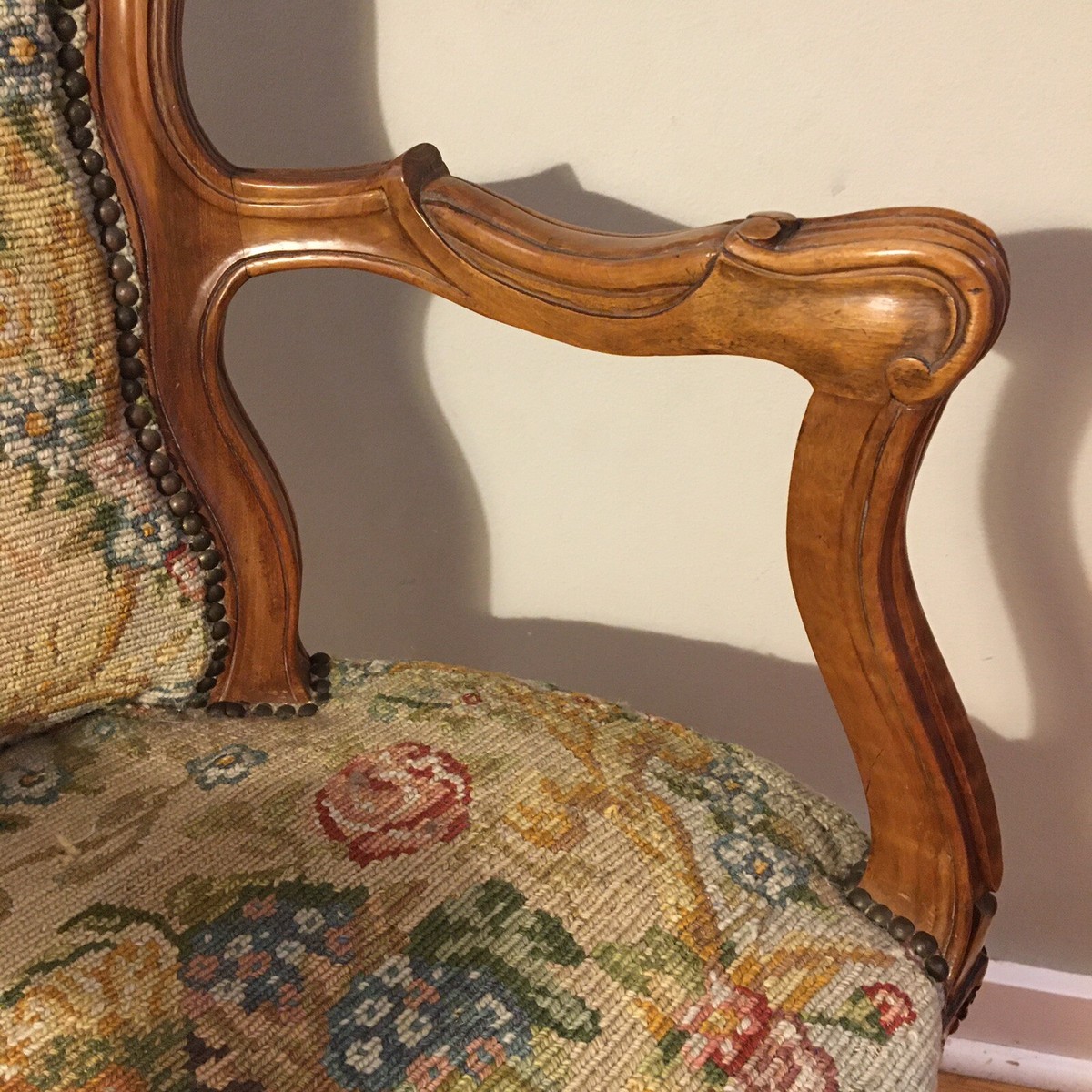 Vintage French Louis XV Classical Style Walnut Fauteuil