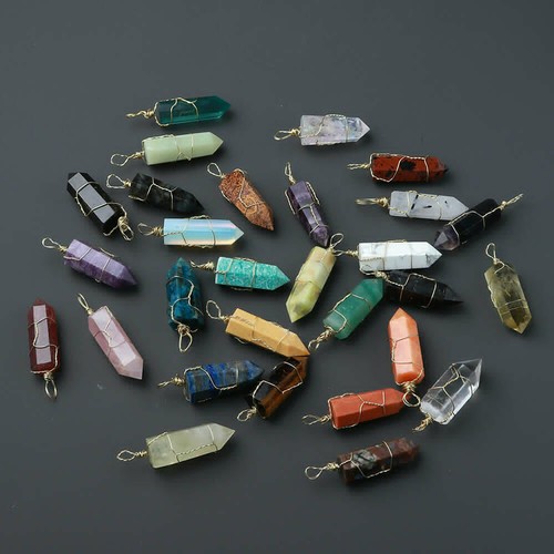Natural Hexagonal Crystal Quartz Point Pendant Wire Wrap Stone Wand Necklace - Picture 3 of 38